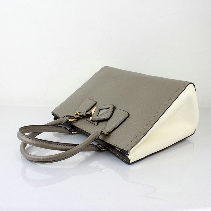 2014 Prada Saffiano Leather Tote Bag for sale BN2438 grey & white